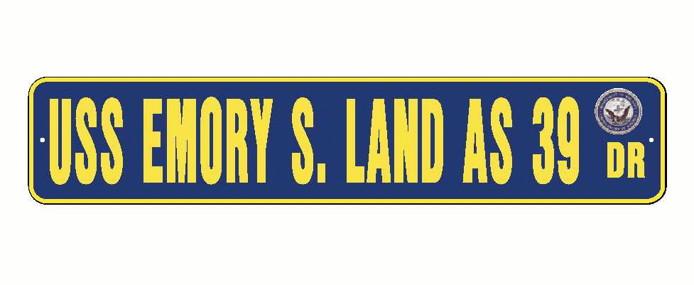 USS EMORY S LAND AS 39 Aluminum Street Sign Navy Blue / Yellow 6