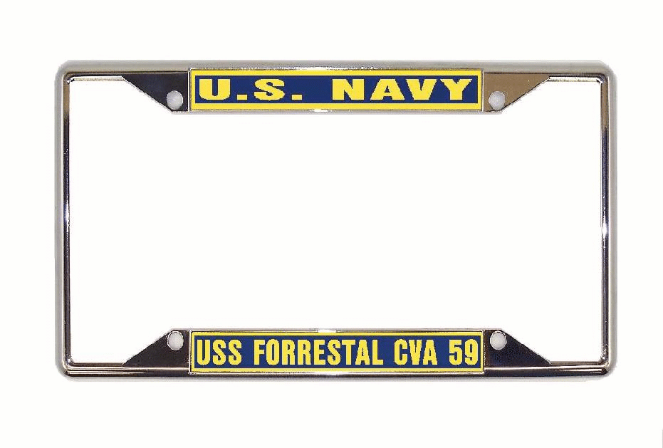 USS FORRESTAL CVA 59 License Plate Frame All-State Metal Military USN