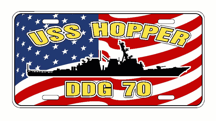 USS HOPPER DDG 70 Aluminum License Plate U.S. Flag Military USN Car Tr