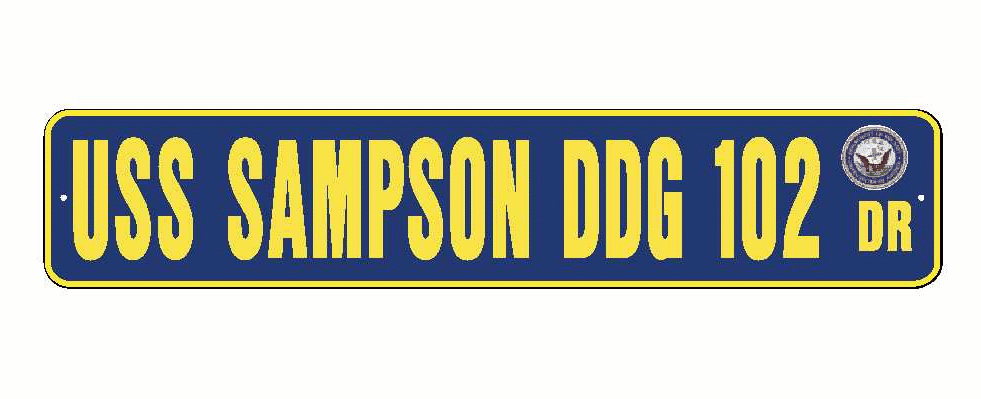 USS SAMPSON DDG 102 Aluminum Street Sign Navy Blue / Yellow 6
