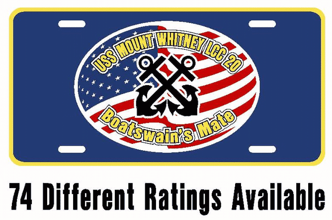 USS MOUNT WHITNEY LCC 20 Aluminum Rating License Plate U.S. Flag Milit