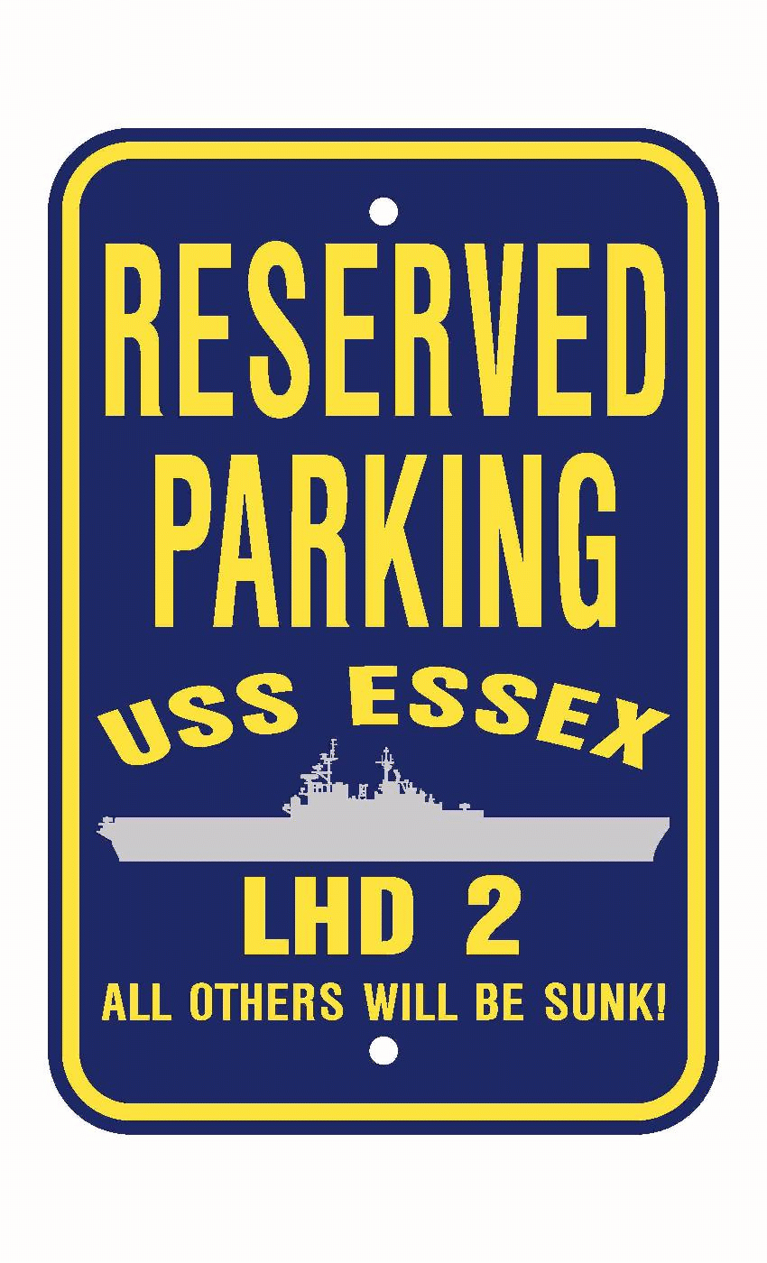USS ESSEX LHD 2 Aluminum Parking Sign Navy Blue / Yellow 12