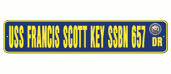 USS FRANCIS SCOTT KEY SSBN 657 Aluminum Street Sign Navy Blue / Yellow
