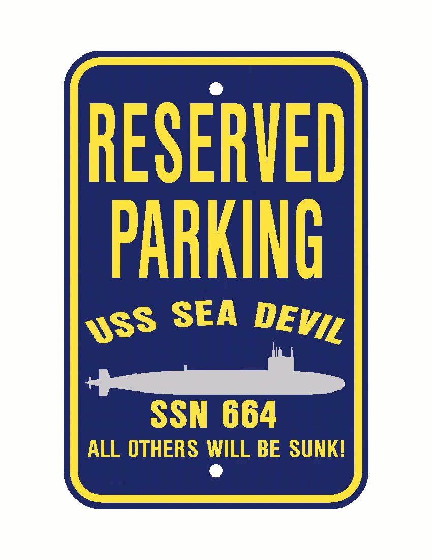 USS SEA DEVIL SSN 664 Aluminum Parking Sign Navy Blue / Yellow 12