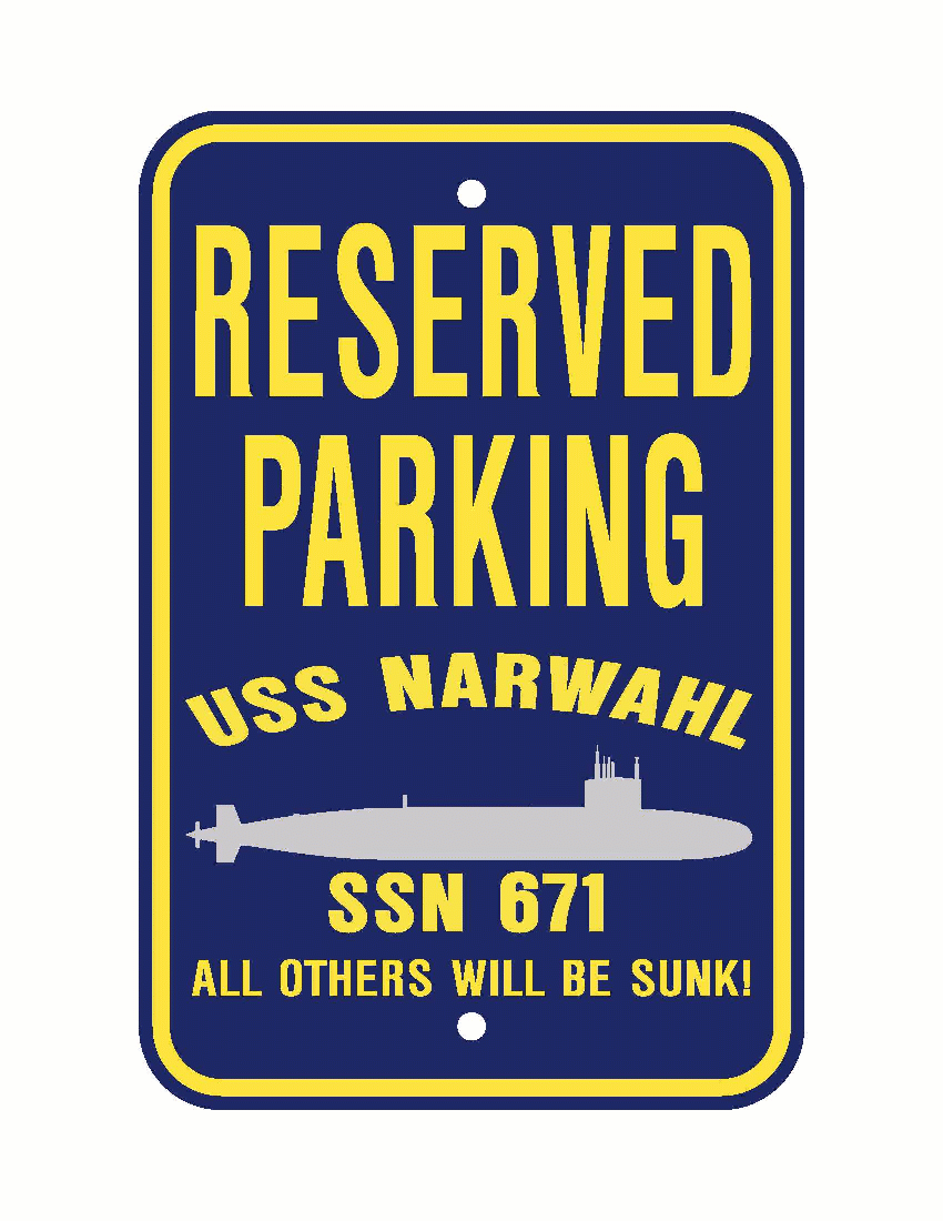 USS NARWAHL SSN 671 Aluminum Parking Sign Navy Blue / Yellow 12