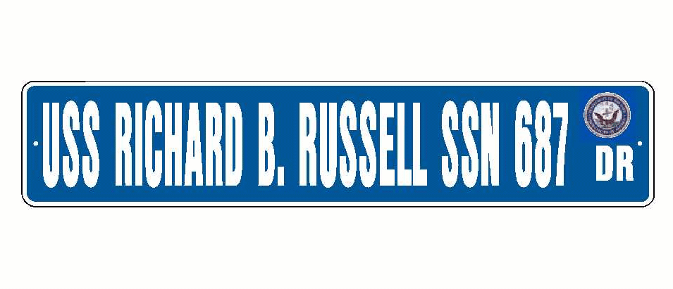 USS RICHARD B. RUSSELL SSN 687 Aluminum Street Sign Blue / White 6