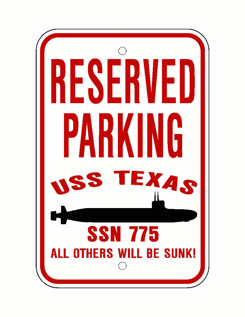 USS TEXAS SSN 775 Aluminum Parking Sign Red / White 12
