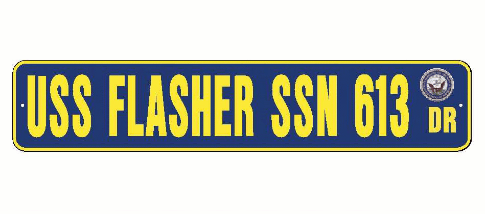 USS FLASHER SSN 613 Aluminum Street Sign Navy Blue / Yellow 6