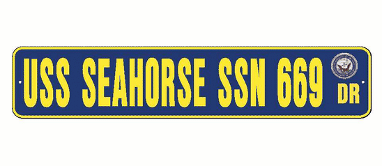 USS SEAHORSE SSN 669 Aluminum Street Sign Navy Blue / Yellow 6