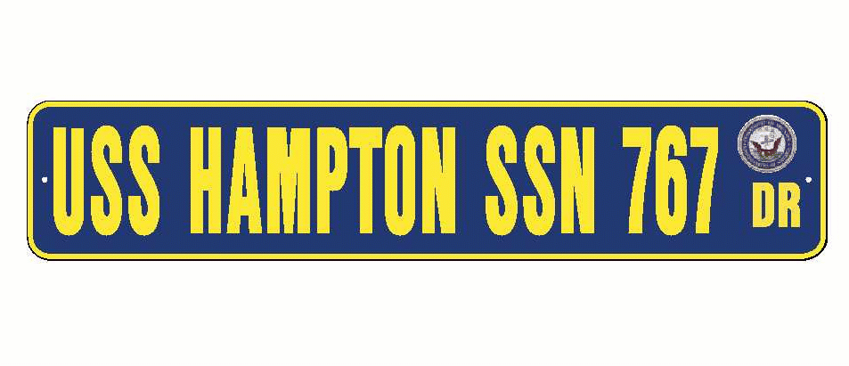 USS HAMPTON SSN 767 Aluminum Street Sign Navy Blue / Yellow 6